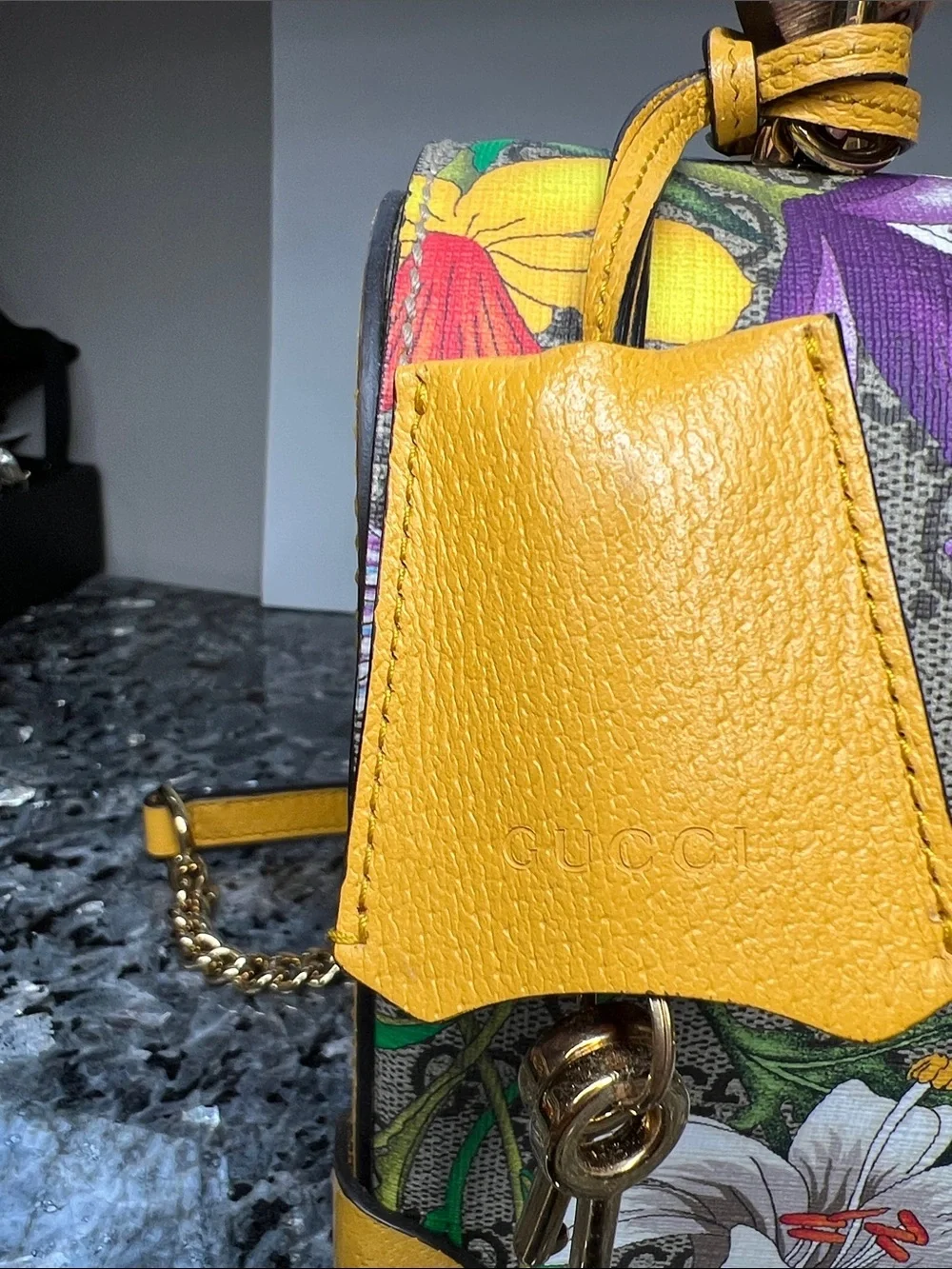 Gucci GG Flora Small Padlock Bamboo Bag Floral Coated Canvas and Yellow Leather - Picture 10 of 16